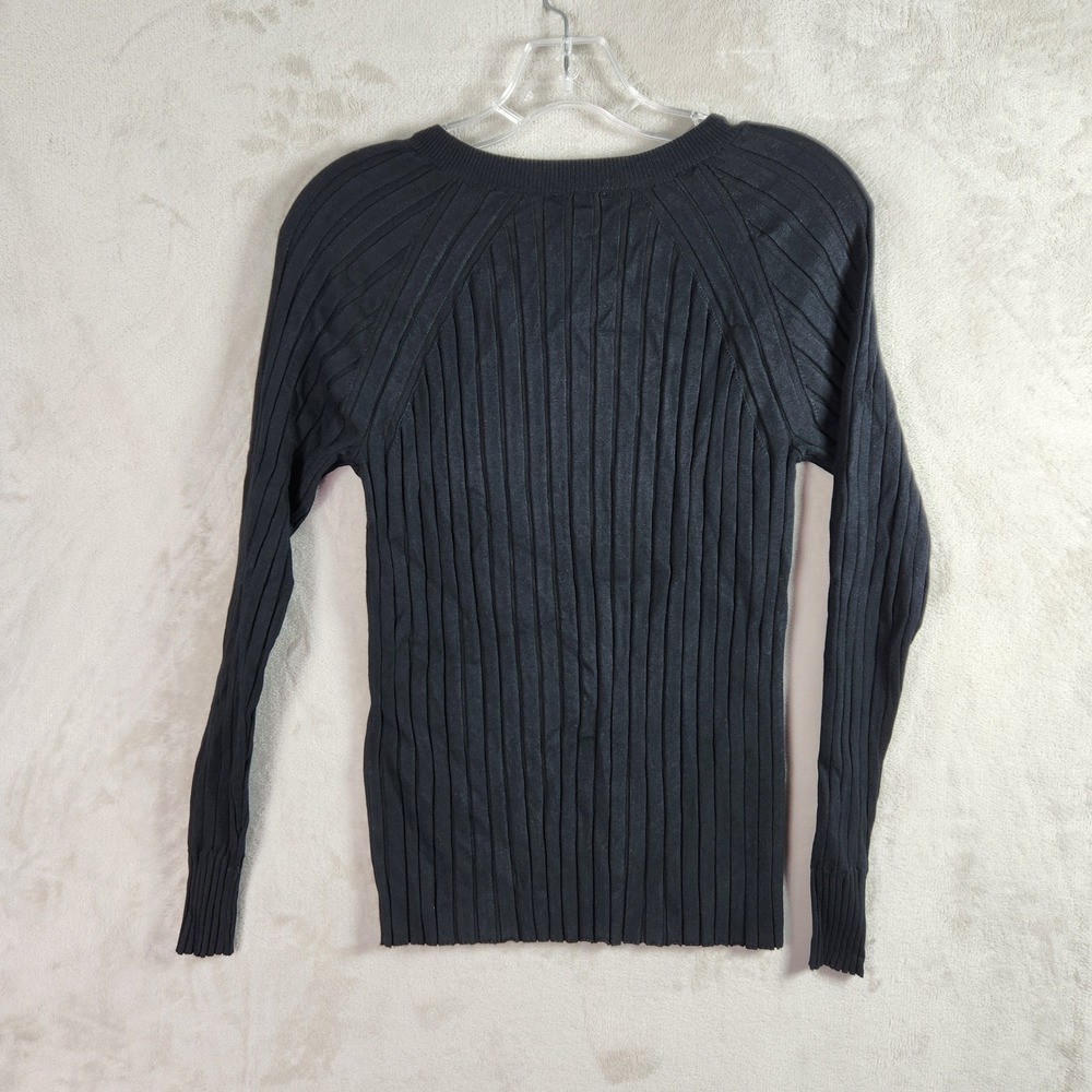 INC International Concepts Sweater Womens Medium Black Zipper Ribbed Edgy Moto - Picture 2 of 9
